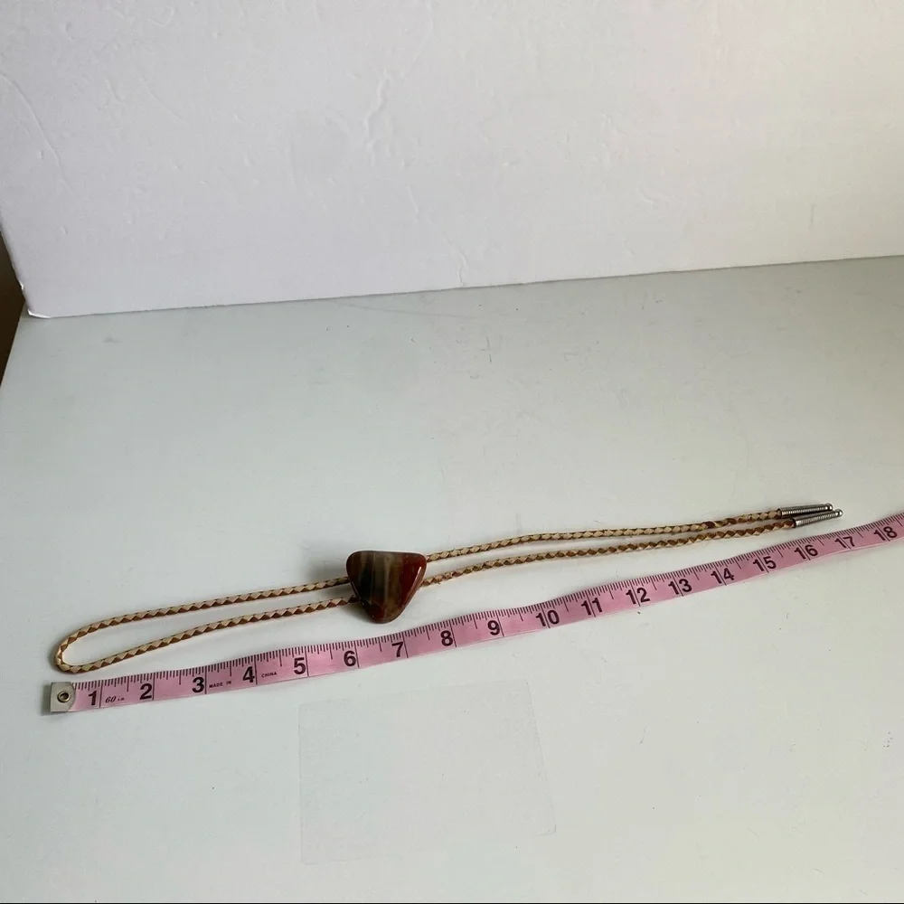 Vintage Agate Bolo Tie Western Southwest Rockabilly Cowboy Brown Red Unisex Mens